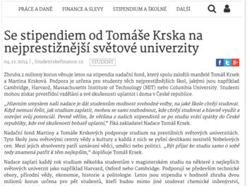 Se stipendiem od Tomáše Krska na nejprestižnější světové univerzity